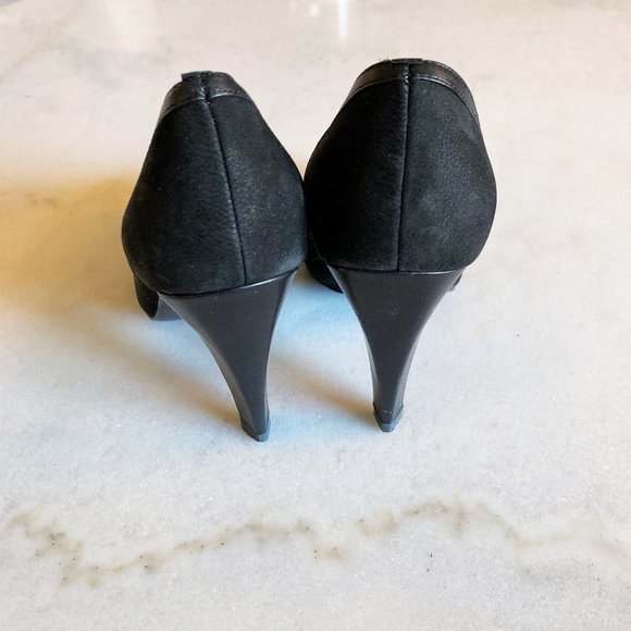 Sacha London black leather high heel pump shoes, western / boho, gold hardware - Picture 3 of 10